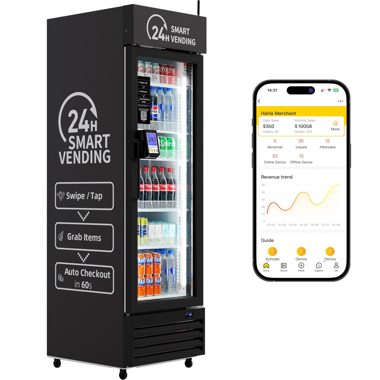 HAHA Vending Smart Combo Vending Machine for Business with AI Technology Vending Machine for Sale, Card Reader & App Control Refrigerated Commercial US-360