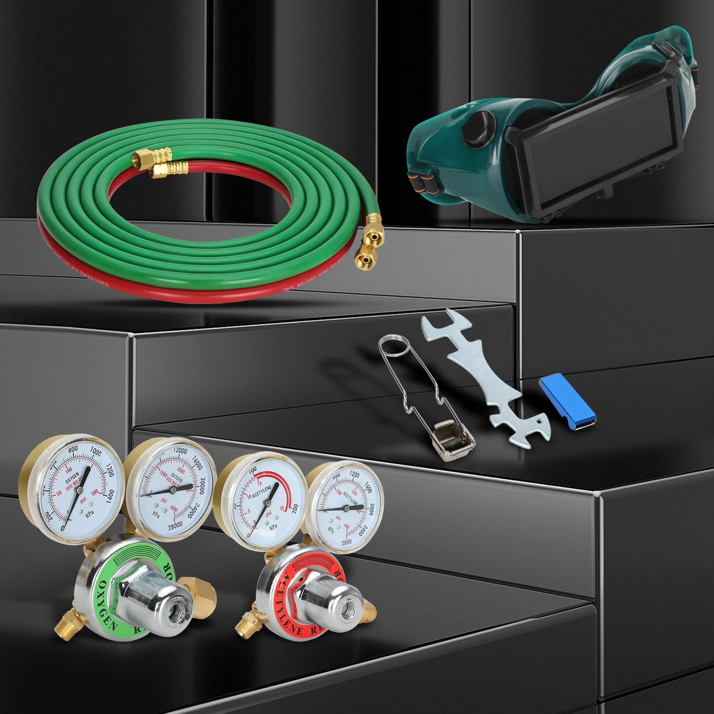 Upgraded Oxygen and Acetylene Gas Torch and Welding Kit Portable Cutting Torch Kit 17-Piece Oxygen Acetylene Torch Kit with 3 Rods and 1 Cutting Nozzle Heavy Duty Oxygen and Acetylene Torch Kit