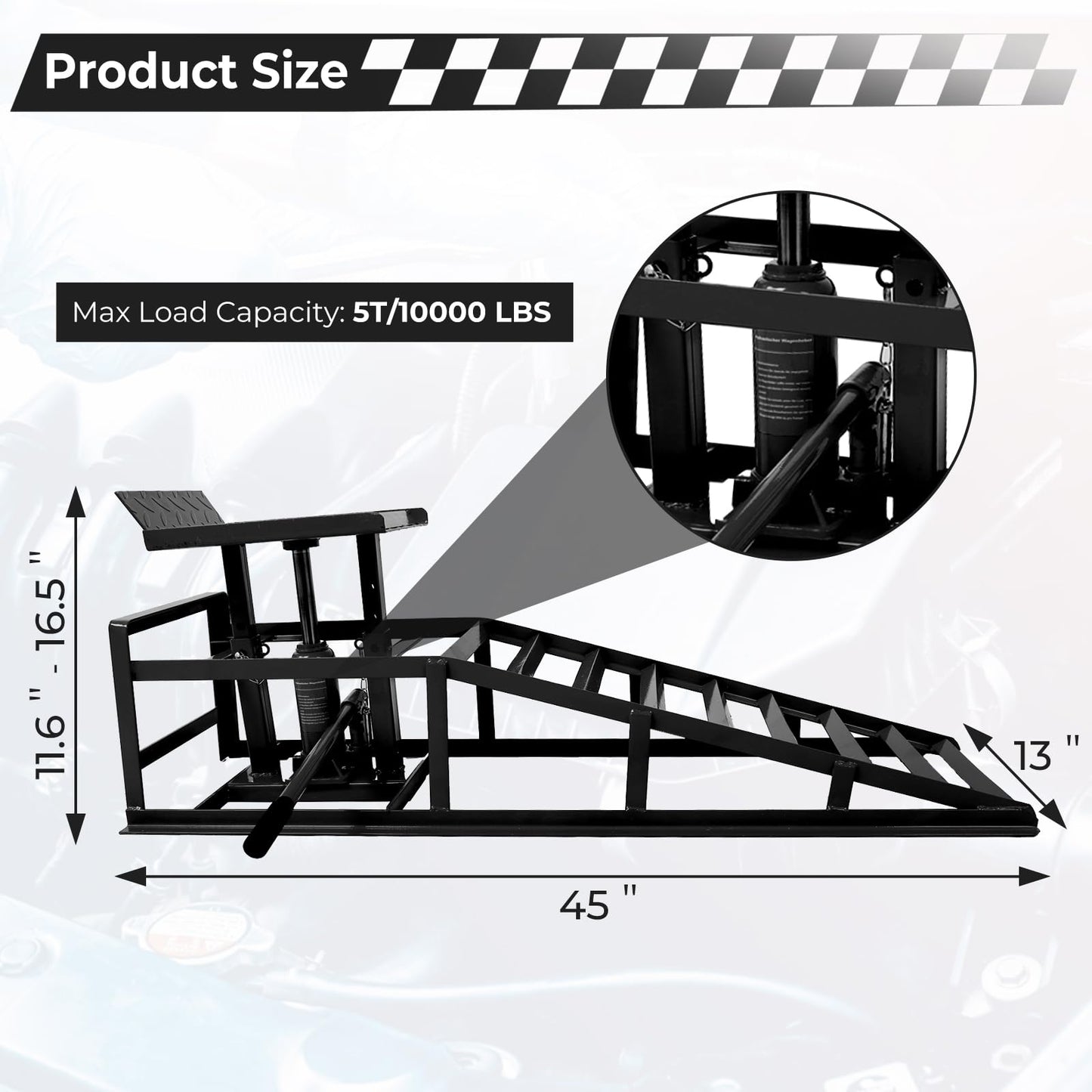 Rovibek Hydraulic Car Ramps 2 Pack, 11000LBS 5THeavy Duty Steel Car Ramps, Automotive Truck Service Ramp High Lift 11.6"-16.5" for Oil Changes Maintenance, Black