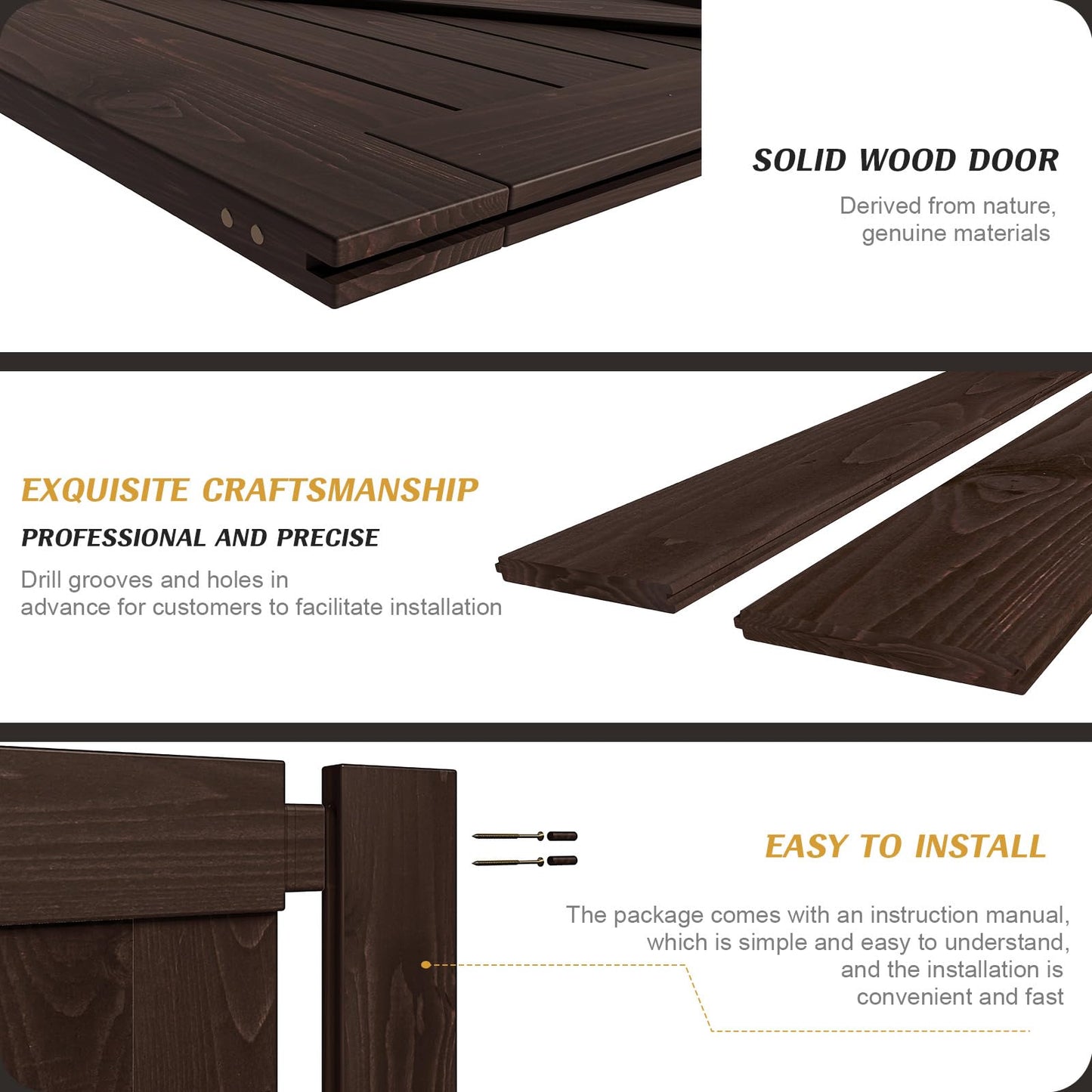 FREDBECK 48in x 96in Brown Wood Barn Door with 8ft Barn Door Hardware Track Kit Included, Double Surfaces,Simple Assembly is Required,K-Frame,Coffee