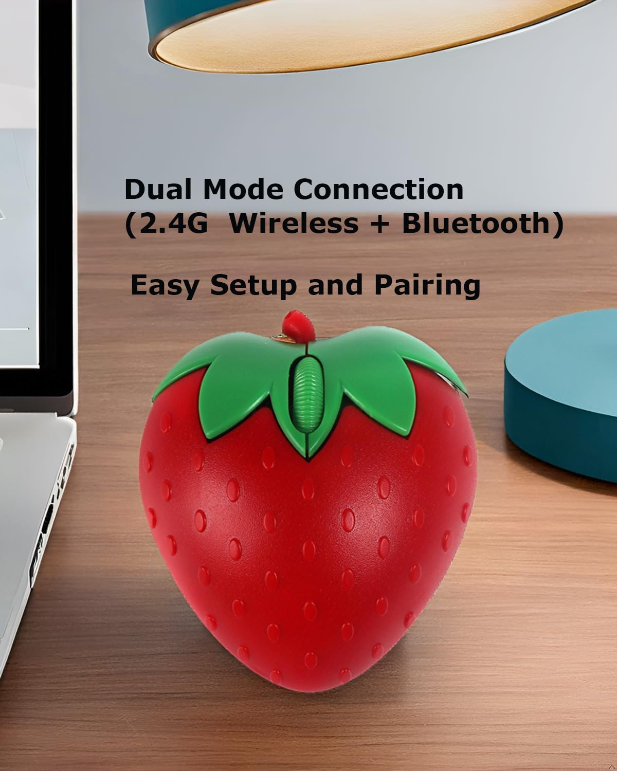 SHARE SUNSHINE Wireless Bluetooth Mouse Cute Red Fruit Strawberry Shape Silent Portable Lightweight USB Optical