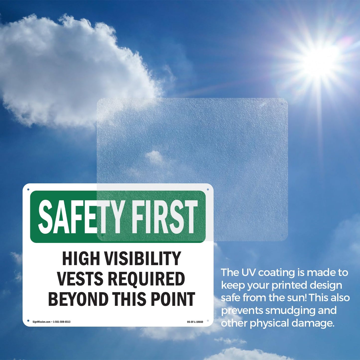 High Visibility Vests Required Beyond This Point OSHA SAFETY FIRST Rigid Plastic Sign 24 Inch x 18 Inch - 5 Pack