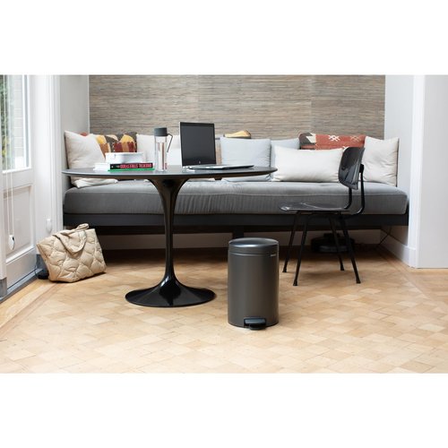 Brabantia Step-On Small Trash Can | Confident Gray | 3.2 Gallon / 12L | Bathroom, Bedroom, Office Trash Can, Light Pedal Opening, Handle & Removable Inner Bucket | 9.9 x 13.3 x 16.2 | + Trash Bags