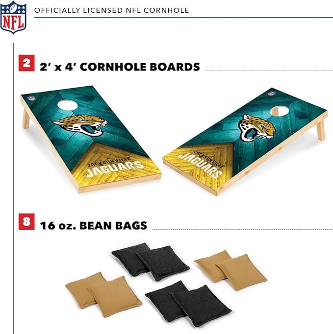 NFL Football 2' x 4' Regulation Size Solid Wood Cornhole Set with Direct Print HD Team Graphics Great Gift for Any Football Fan! Bean Bag Toss Family Outdoor Game