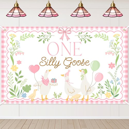 Avezano One Silly Goose Backdrop Banner for Kids Goose 1st Birthday Party Decoration Duck Farm Barnyard 1st First Birthday Party Supplies (Pink, 6x3.6ft)