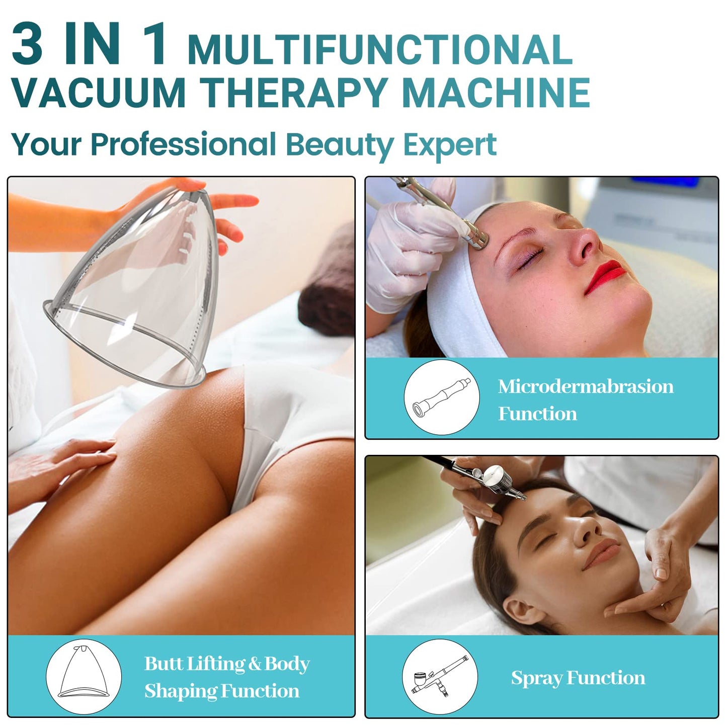 MYSWEETY Vacuum Therapy Machine, 3 in 1 Mutilfunction Cupping Therapy Sets, Professional Facial Skin Care Machine with Spray Gun Beauty Deviece for Salon/Home Use (0-80 cmHg | 1800ML)