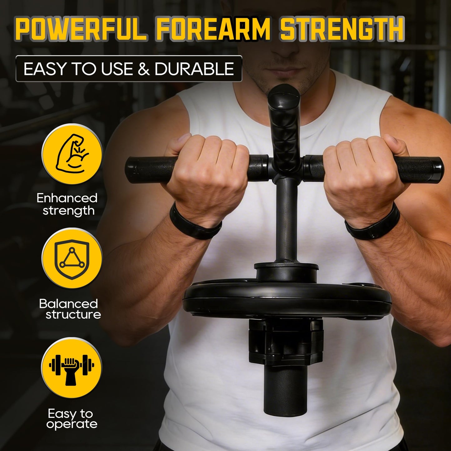 Vorynne Strong Arm Forearm Trainer & Wrist Strengthener, Adjustable Alloy Steel Forearm Bar Grip Trainer with Non-Slip Handle & Clamp, Portable Forearm Exerciser for Home Office Gym