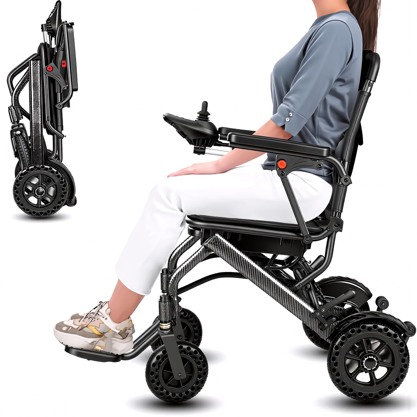 [2026 Model] Ultra Lightweight Folding Electric Wheelchair for Adults - Only 30 lbs, Airline Approved Travel Power Wheelchair, All-Terrain Motorized Wheelchair for Seniors