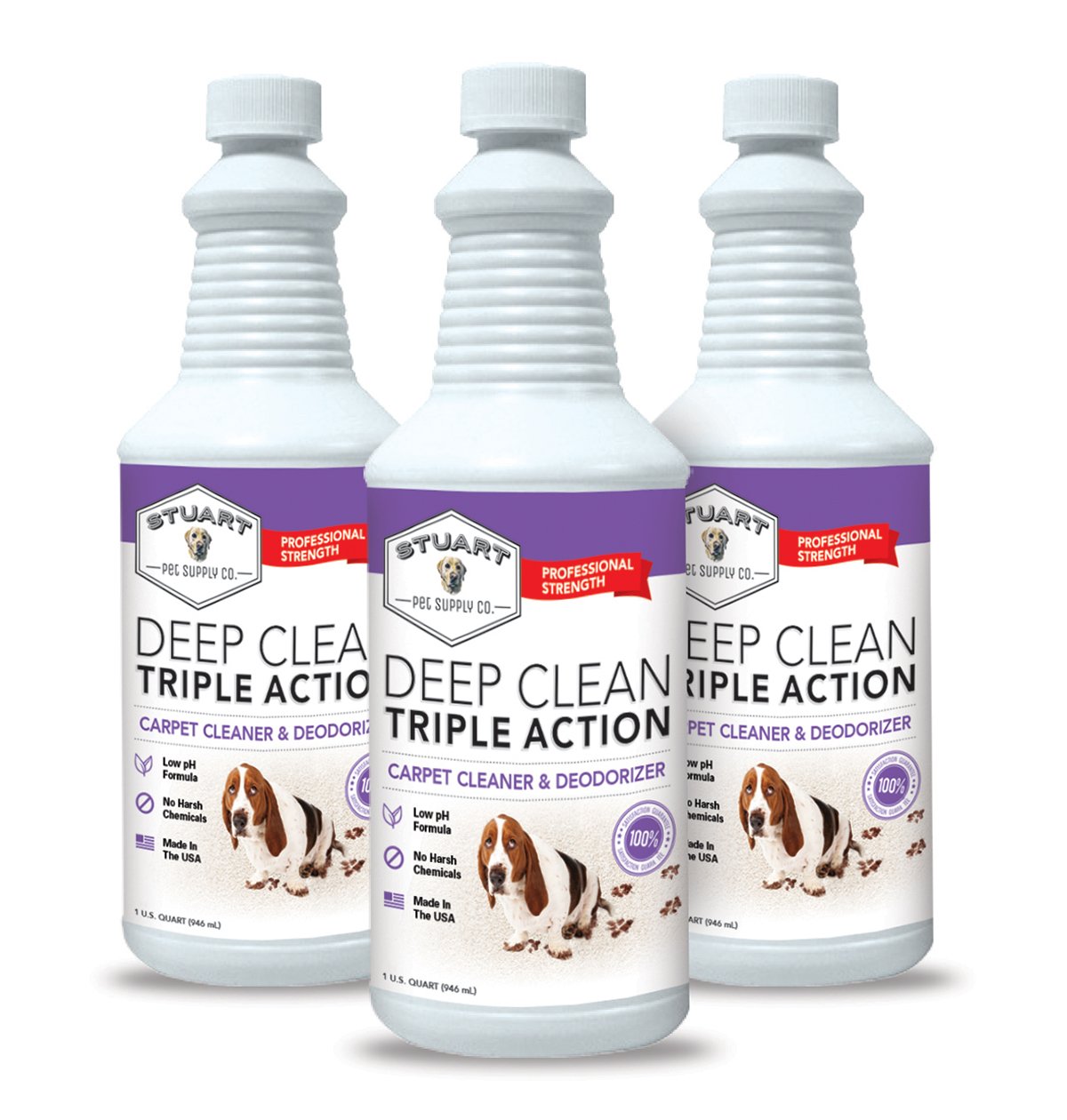 Stuart Pet Supply Co. Professional Strength Deep Clean (Gal.) 3X Carpet Cleaner Solution & Deodorizer, Concentrated Encapsulating Carpet Shampoo, Pet Odor & Dirty Carpet Cleaning Solution 128 fl oz.