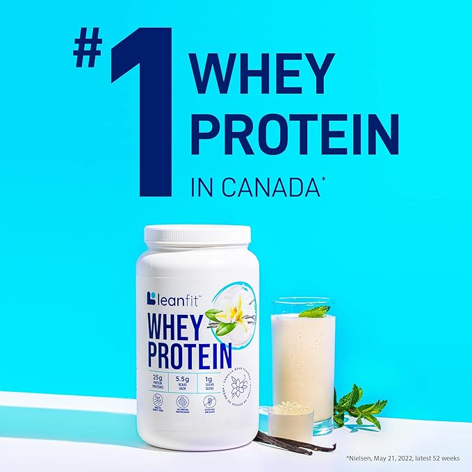 LeanFit WHEY Protein Natural Vanilla ??100% Whey Protein Powder, 24g Protein Per Serving ??Grass-Fed, Gluten-Free, Low Carb, BCAAs, Amino Acid ??23 Servings, 1.83 Pound Tub