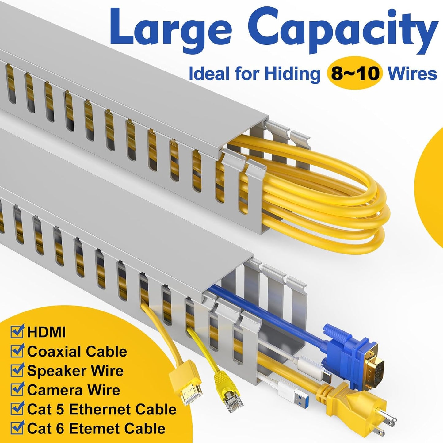 REFLYING 123in 1.57" Hx1.57 15.4''L(8 Open Slot Wiring Raceway Cable Duct, Cable Management Channel Cord Track,Desk
