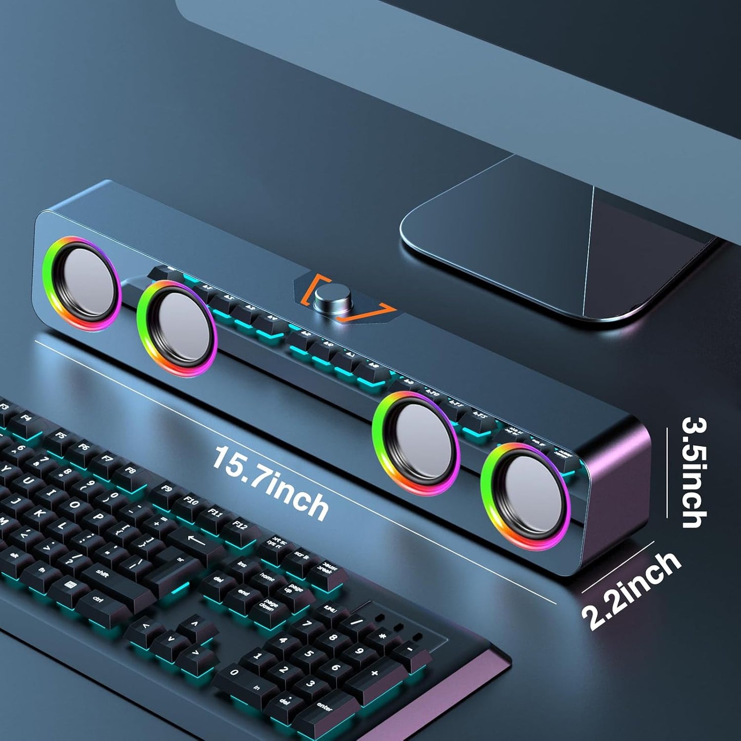 Elimavi 2.0-Channel 3.5mm Computer Speakers for Desktop PC, Speakers with Static LED Lighting and Volume Control