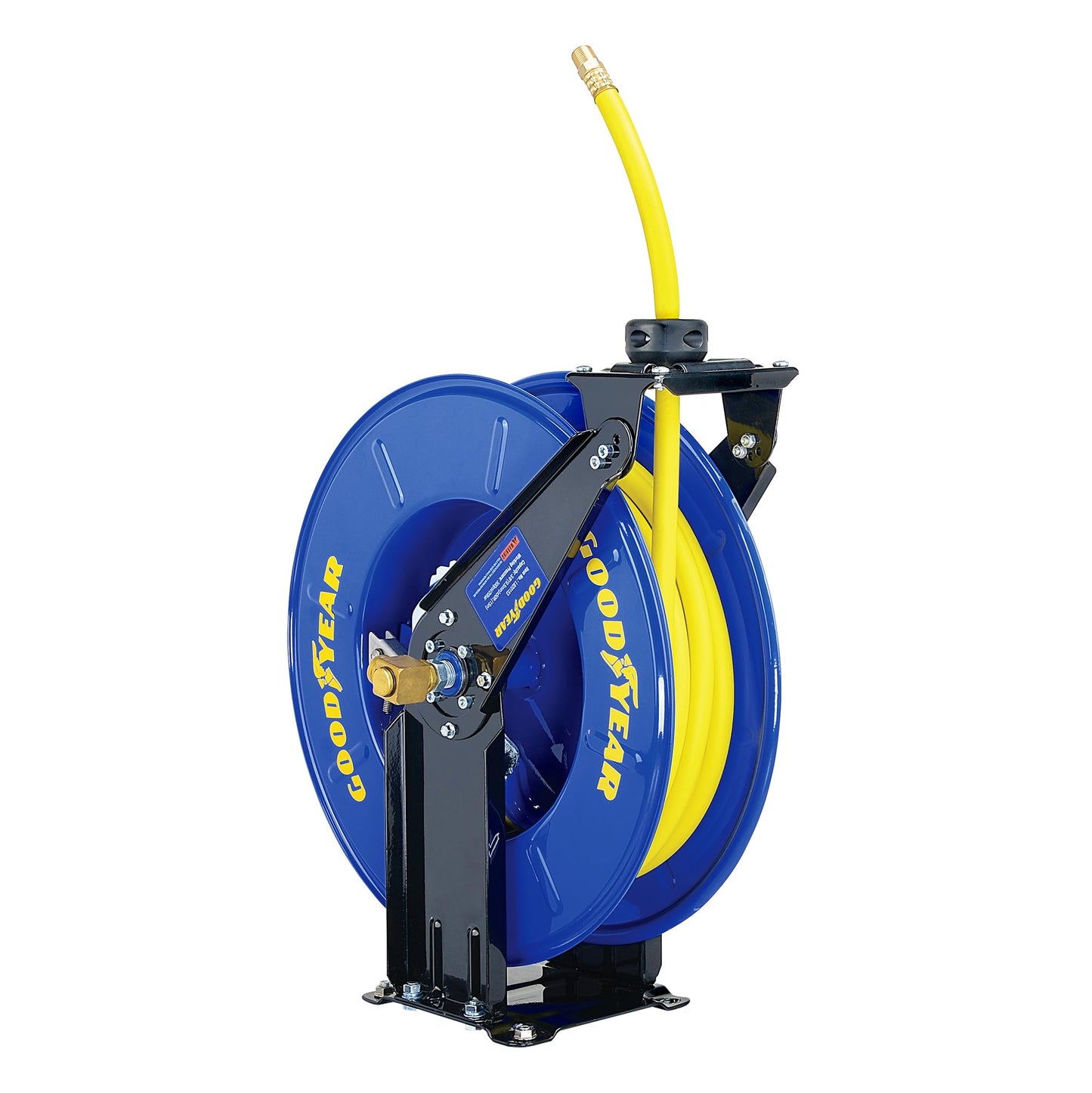 GOODYEAR Air Hose Reel Retractable 3/8" Inch x 50' Feet Long Premium Commercial SBR Hose Max 300 Psi Reinforced Steel Construction Heavy Duty Spring Driven Industrial Dual Arm & Pedestal