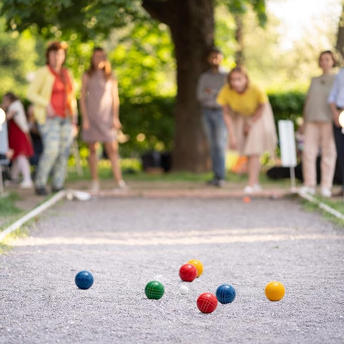 Bocce Balls Set, 90mm Regulation Size and Weight, Durable Beach/Yard/Lawn Game for Kids, Adults and Family. Including 8 Bocce Balls, Pallino, Measuring Rope and Carrying Bag.