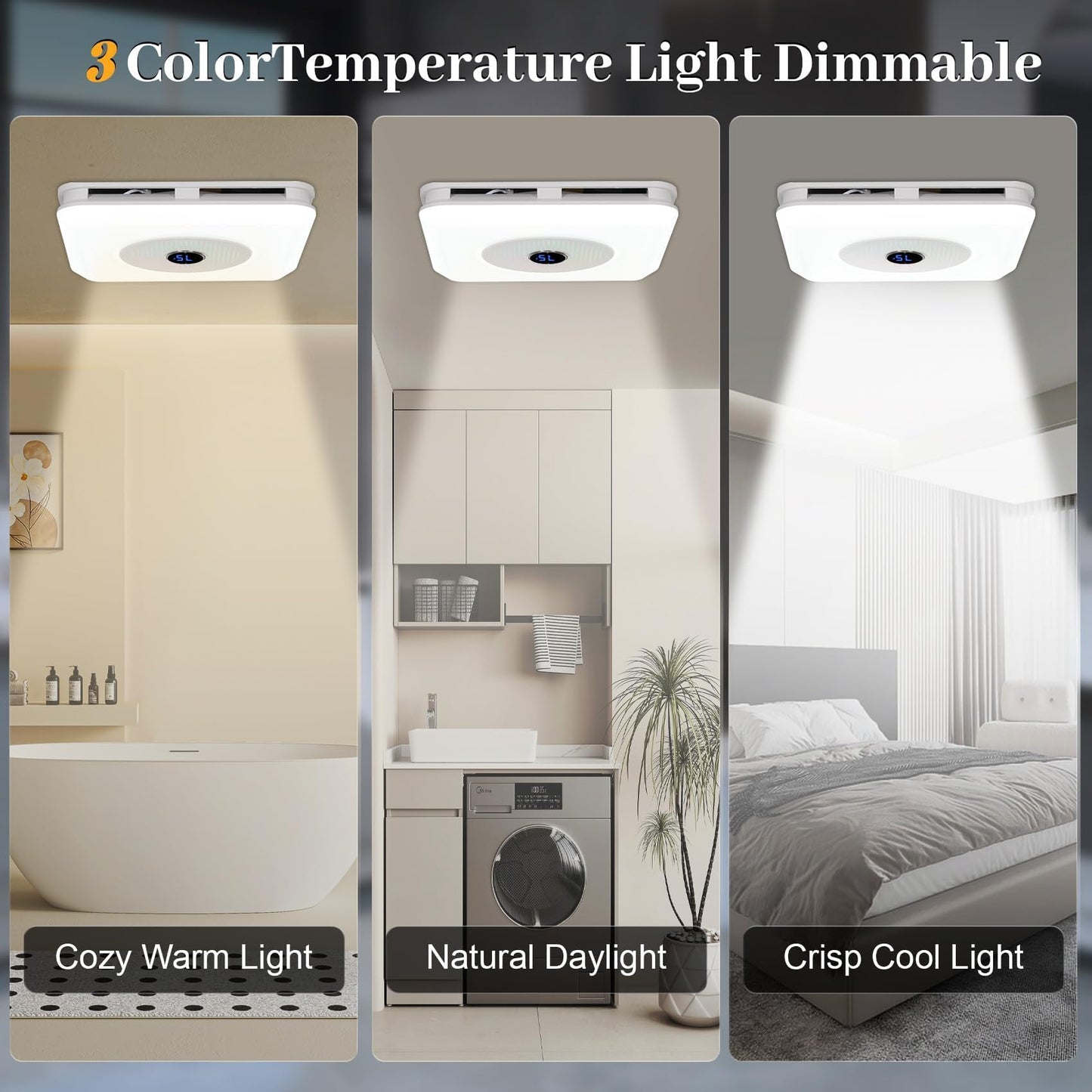 Orsong Bathroom Exhaust Fan with Bluetooth Speaker, 7 Dynamic RGB Lighting, 3000K-6000K Adjustable LED Lighting, Precise Algorithm Enables Seamless Dance Between Light And Music