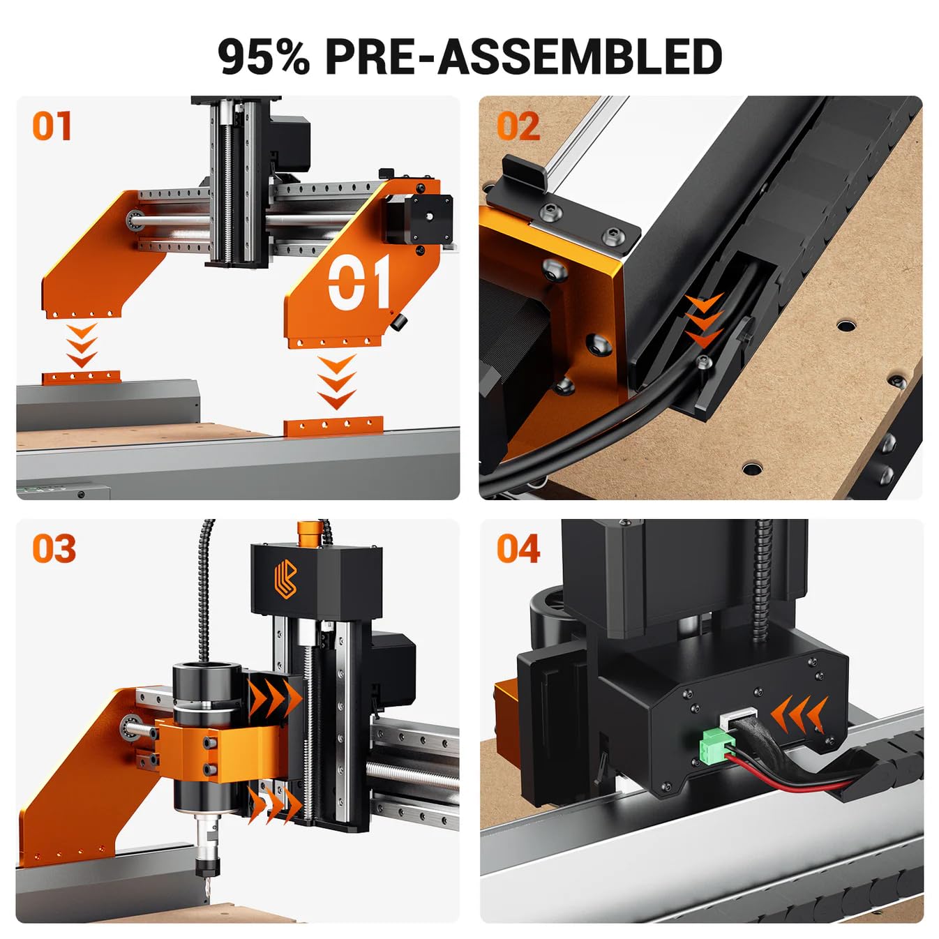 Artsian 01 CNC Router Machine 12000 RPM 300W GRBL Control 3-Axis Engraving 0.1mm Accuracy Spindle Laser Mode Switch Industrial Workrange 16.53''x16.53''x3.54'' Engraver 98% Pre-Assembled