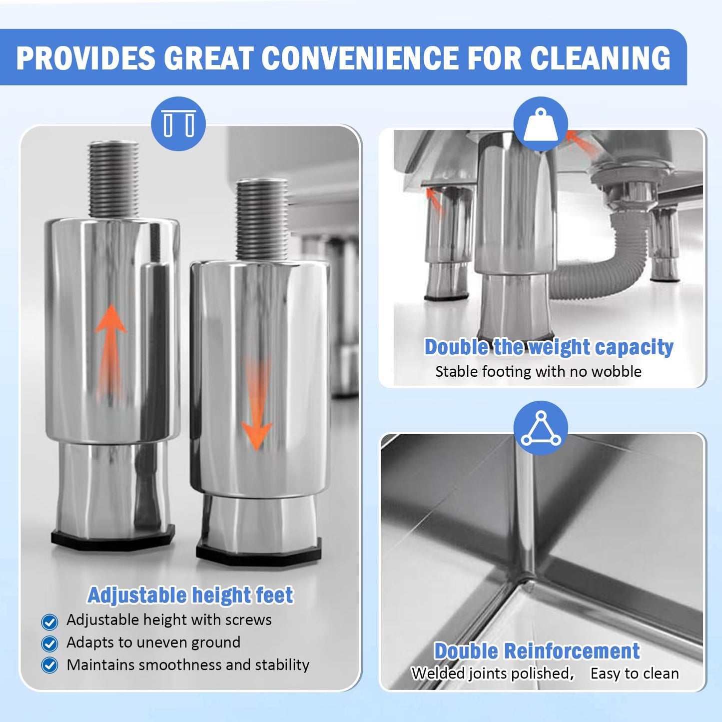 Commercial Floor Mop Sink，Stainless Steel Mop Service Basin，Mop Cleaning Sink，Vertical industrial sewage tank for balconies, laundry rooms, industries, etc（17.7”×16.1”×21.6”)