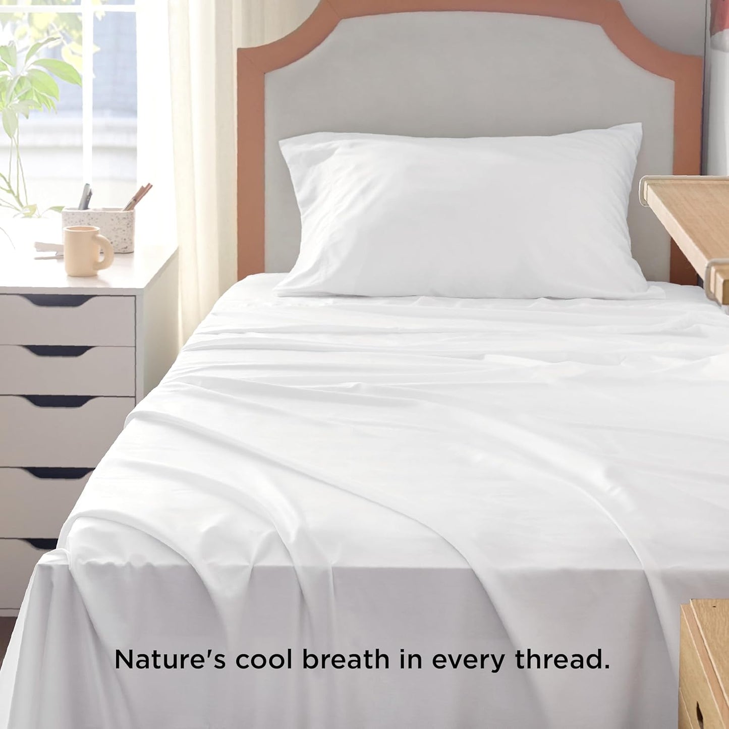 Bedsure Cooling Twin XL Sheets - Breathable Rayon from Bamboo, Soft & Silky, Deep Pocket Up to 16 Inches, White