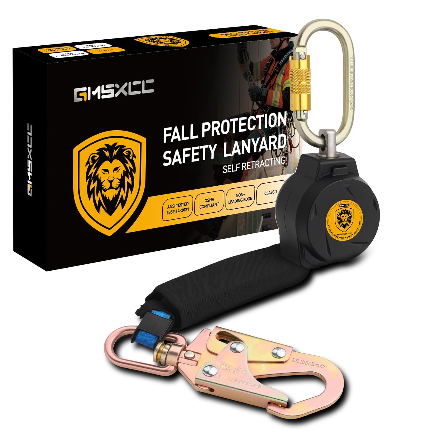 GMSXCC Fall Protection Safety Lanyard - 11FT Self Retracting Fall Arrest Lifeline Roofing Construction Gear OSHA/ANSI Compliant