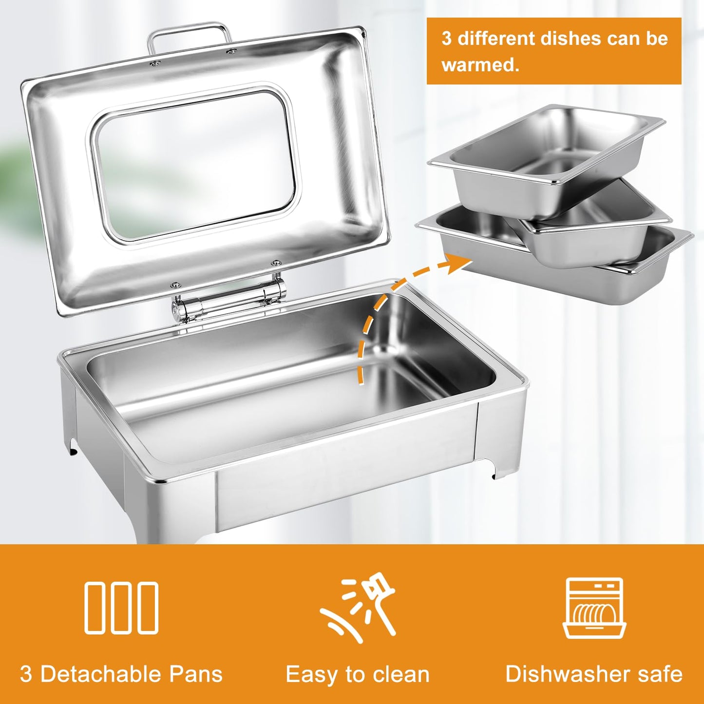 YMJOINMX Electric Chafing Dishes Buffet Set 3 Pan 9.5 Quart Food Servers and Warmers with Cover Adjustable Temperature Stainless Steel Warming Tray Set
