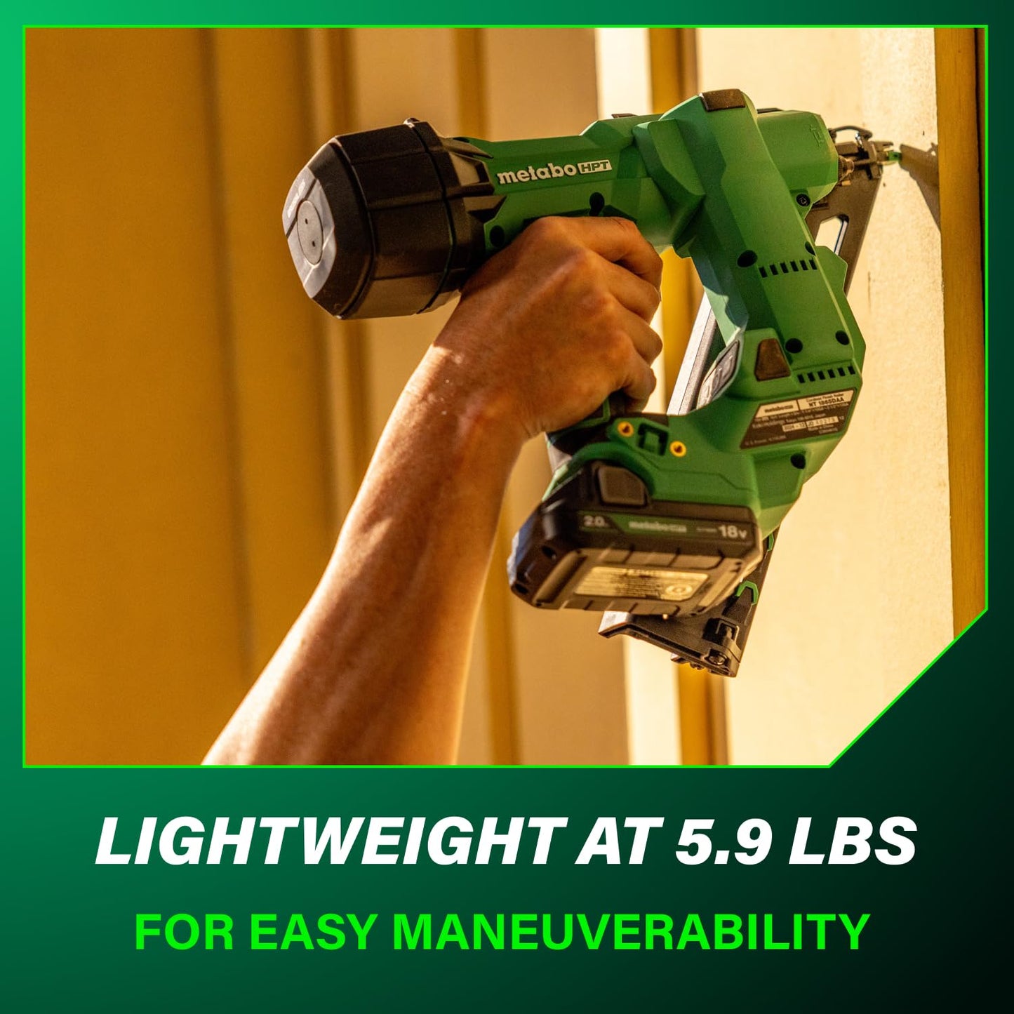 Metabo HPT 18V MultiVolt Brushless Pro 15-GA Angled Finish Nailer Kit, 15 Gauge Finish Nailer, Power Tool with 2.0Ah Lithium Ion Battery, 1-1/4" to 2-1/2" Nails, Powerful Brushless Motor, NT1865DAA