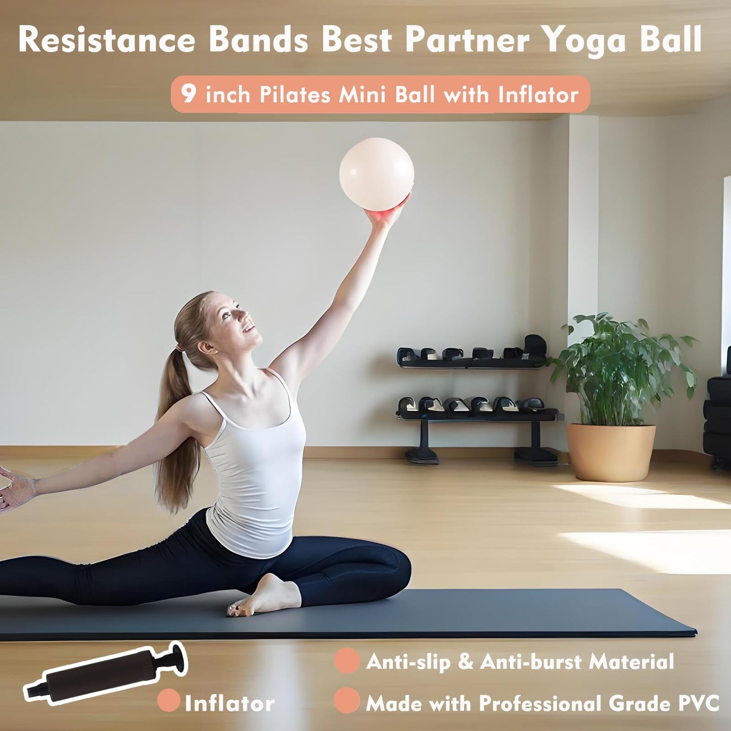 Pilates Ring Kit with Adjustable Ankle Wrist Weights, Resistance Bands, Pilates Equipment Ball for Home Workout to Tone, Sculpt and Strengthen, Fitness Magic Circle Rings for Yoga Women (Beige)