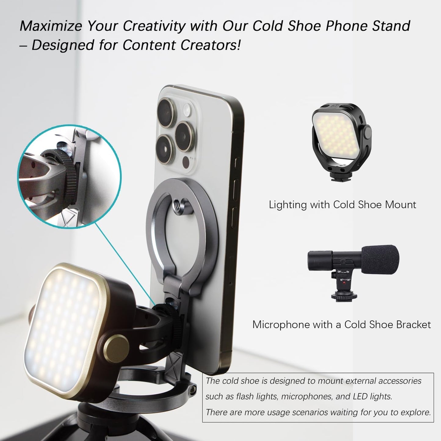 Amlanpin 1/4" Dual Magnetic Phone Holder, Screw Tripod Mount, Gym Magnetic Phone Stand for Car (Black)