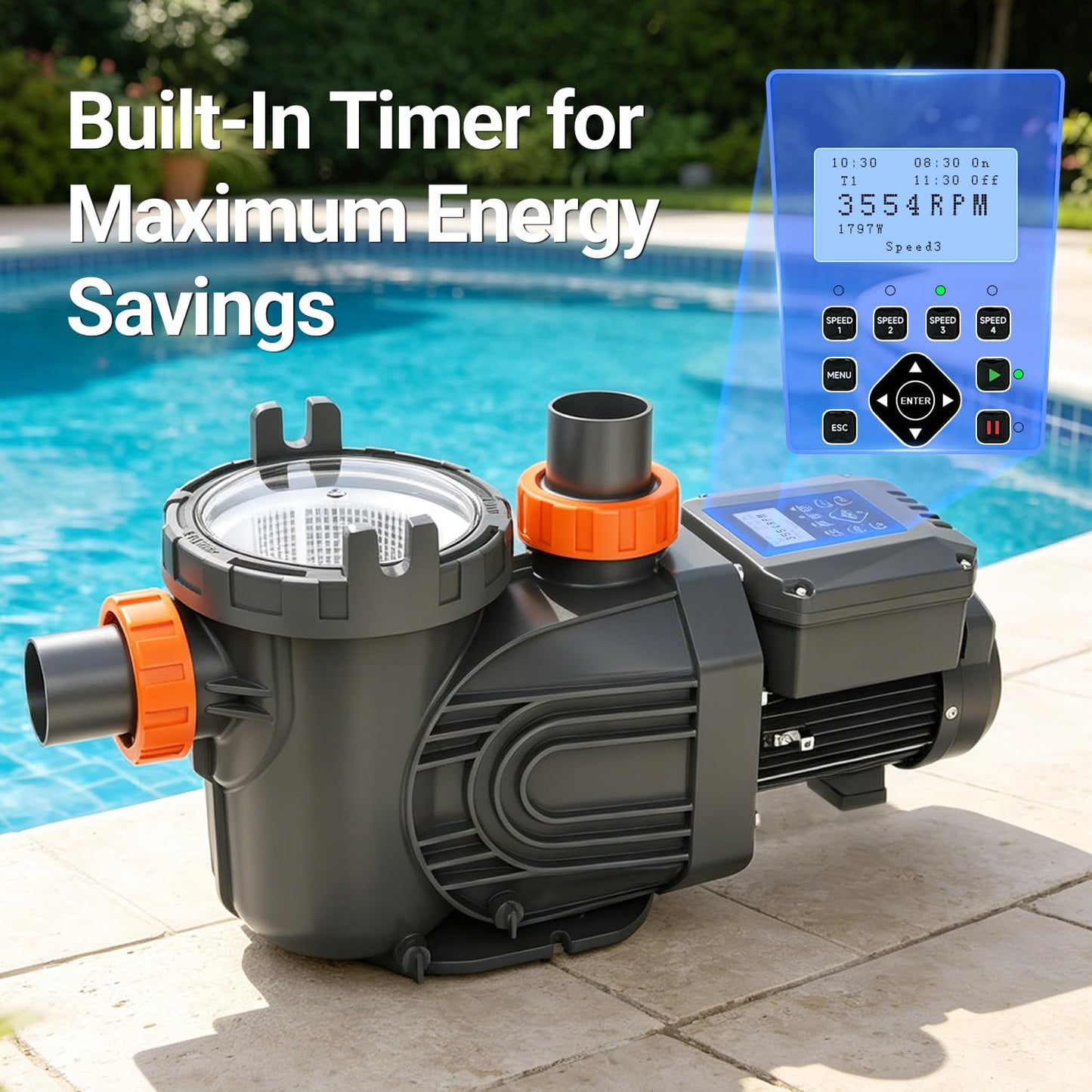 Varpoolfaye 1.8HP Variable Speed Pool Pump for Inground & Above-Ground Pools, Permanent Magnet Motor, 220V-240V, High-Flow 9114 GPH, Energy Efficient & Quiet Self-Priming Pool Pump with Filter Basket