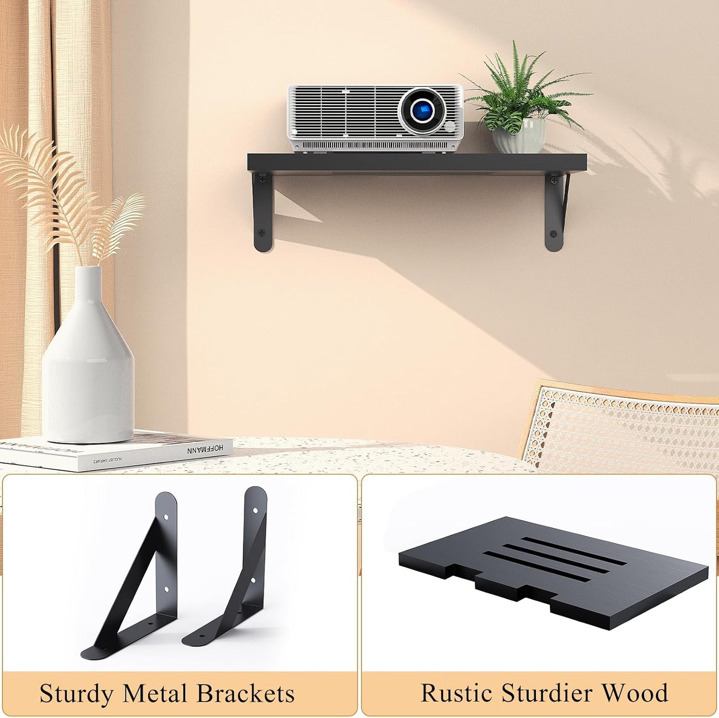 15.7" 9.8"(Lx DAWASAPAT Mini Projector Shelf for Wall Mount, Black Wall Mount Shelf Floating, x W) Projector Holder