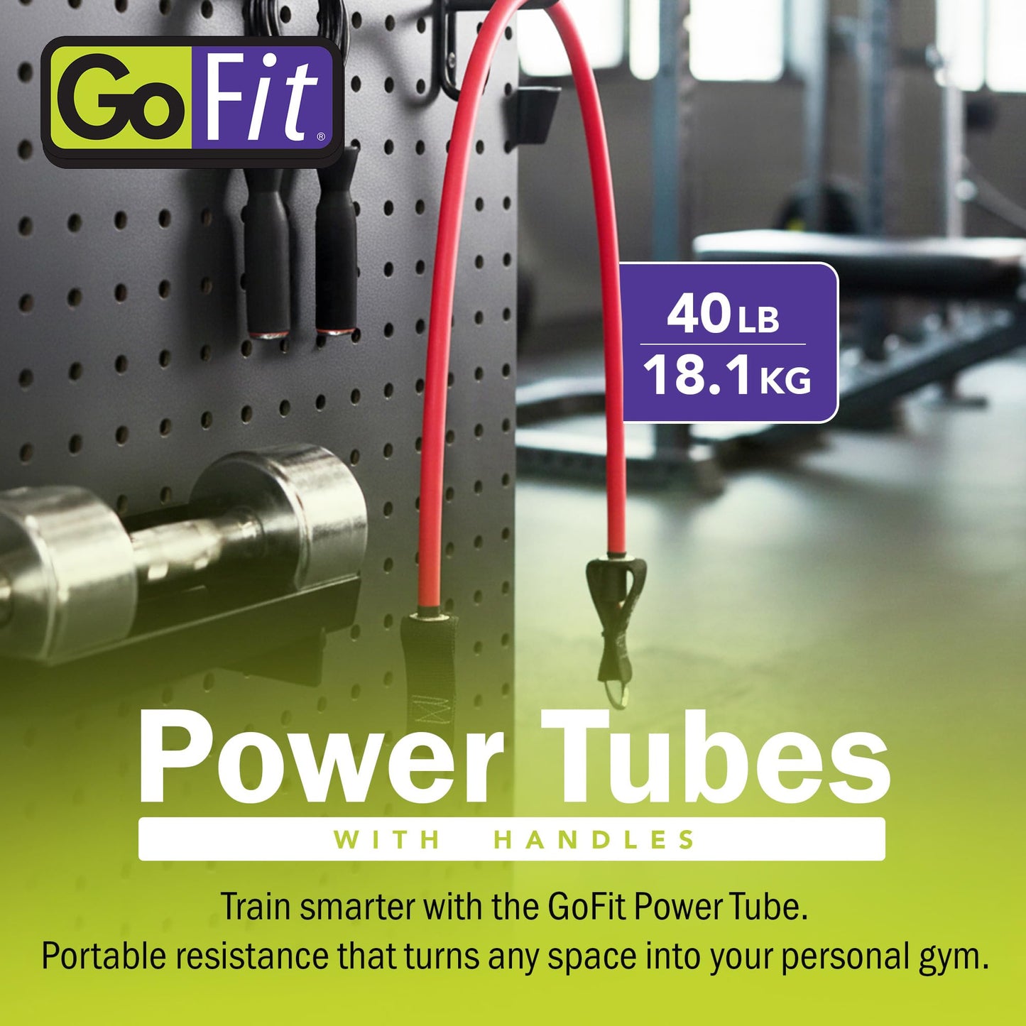 GoFit Pro-Grade Power Tubes with Handles – 30 lbs Resistance Bands for Strength Training, Bodybuilding, Fitness, and Home Workouts – Green Exercise Band