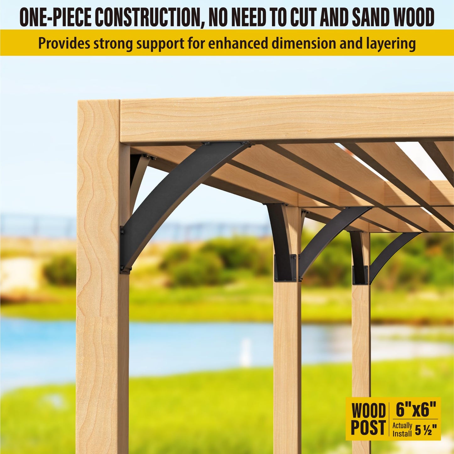 AECXM Heavy Duty 2''x4'' (Actual: 1.5''x3.2'') Arc 45° Angle Support Brackets, for gazebos, Decks, porches, Log Cabins and Other Wood Frame Degree Angle Pergola (8-Bracket)