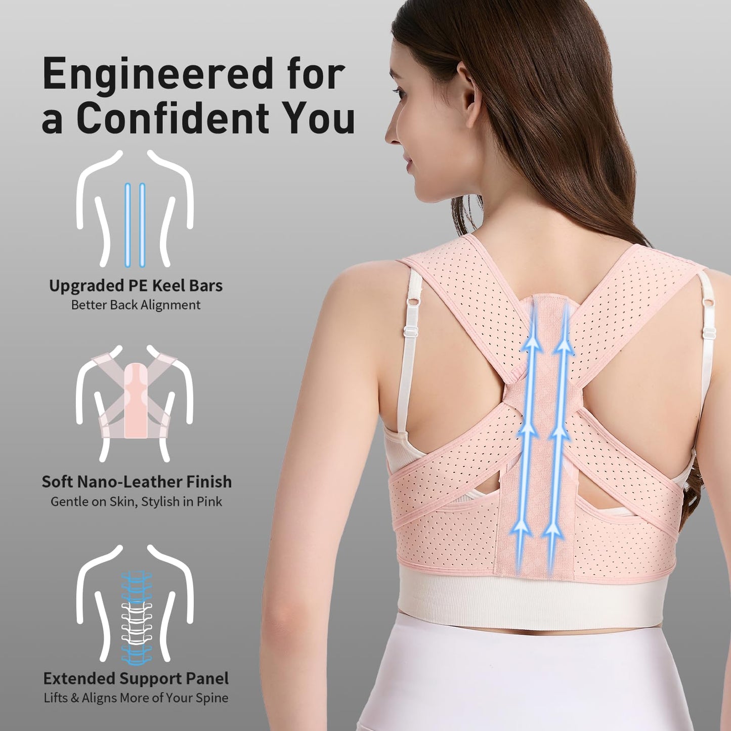 WNIEYO Back Brace Posture Corrector for Women Shoulder Straightener for Upper and Lower Back Pain Improving Postura Support Belt for Scoliosis (Pink,S/M)