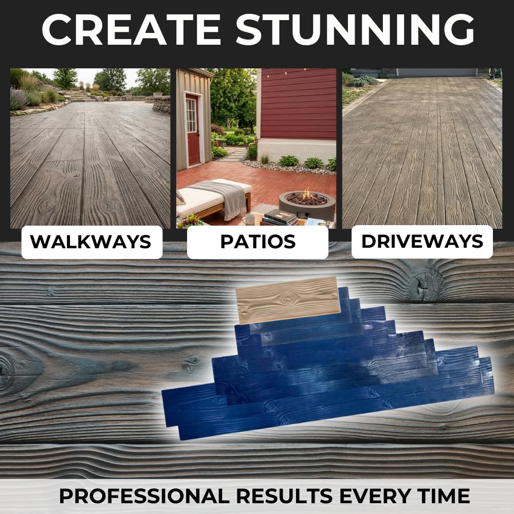 9" Natural Wood Concrete Stamps Set of 9 - Durable Polyurethane Rigid&Flexible Mats for Driveways, Walkways and Patios SM 5000/S-9