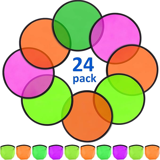 Norme 24 Pcs Foldable Flying Disc Fans with Bags Set 9.8'' Handheld Folding Fly Cooling Fans Beach Summer Flying Disc for Birthday Halloween Party Outdoor Activity Game