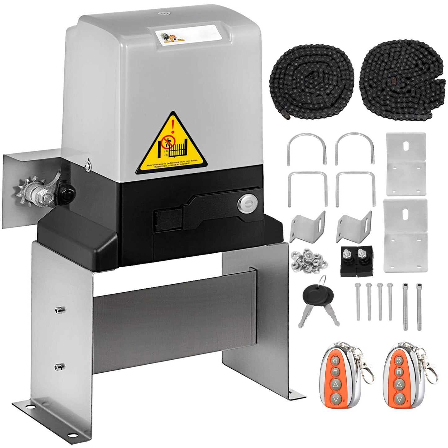 Happybuy Automatic Sliding Gate Opener 3100LBS with 2 Remote Controls, 500W Gate Operator Hardware Kit for Security, Electric Rolling Driveway Slide Gate Motor, Chain Driven Gate Opening System