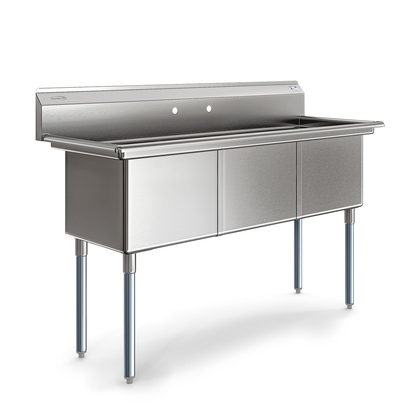 KoolMore 60 in. Three Compartment 18-Gauge Stainless-Steel NSF Commercial Kitchen Sink, Bowl Size 18x18x14, with Three Basins and Pre-Drilled Faucet Holes for Restaurants and Cafes (KM-SC181814-N3)