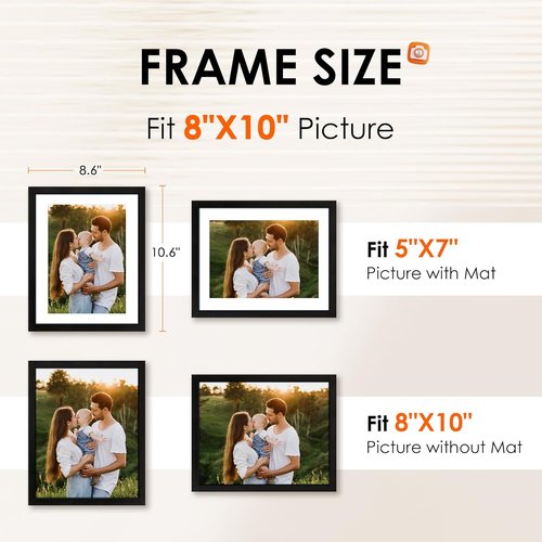 FIXSMITH 8x10 Picture Frame Set of 2 - HD Plexiglass for 5x7 or 8x10 Photos | Black Multi-Display Collage