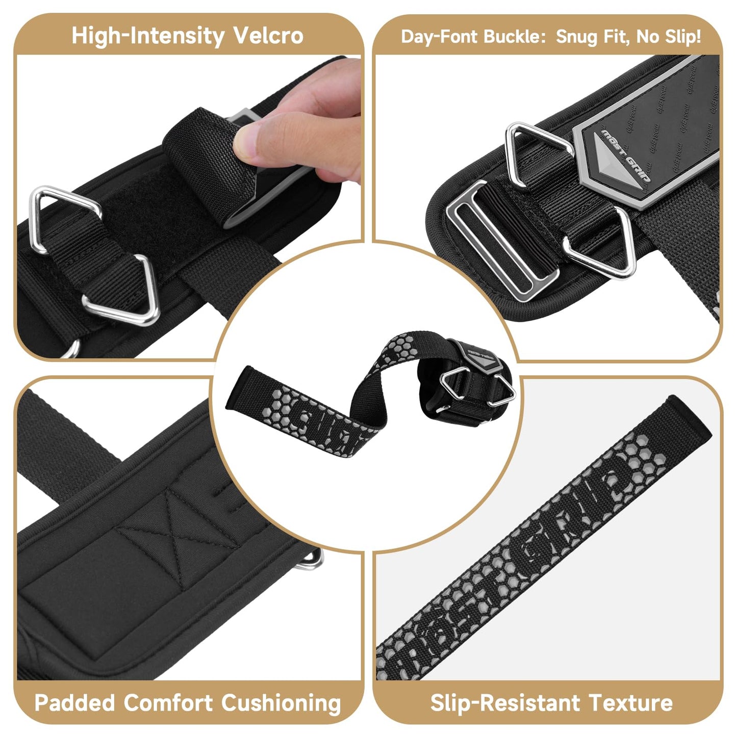 MOST GRIP Drip Glue Non-Slip Wrist Straps for Weightlifting, 2-in-1 Lifting Straps with D Rings for Cable Machine Workout, 10mm Neoprene Padded Wrist Wraps for Weight Lifting Deadlift (All Black, S (5.1-6.7Inch))