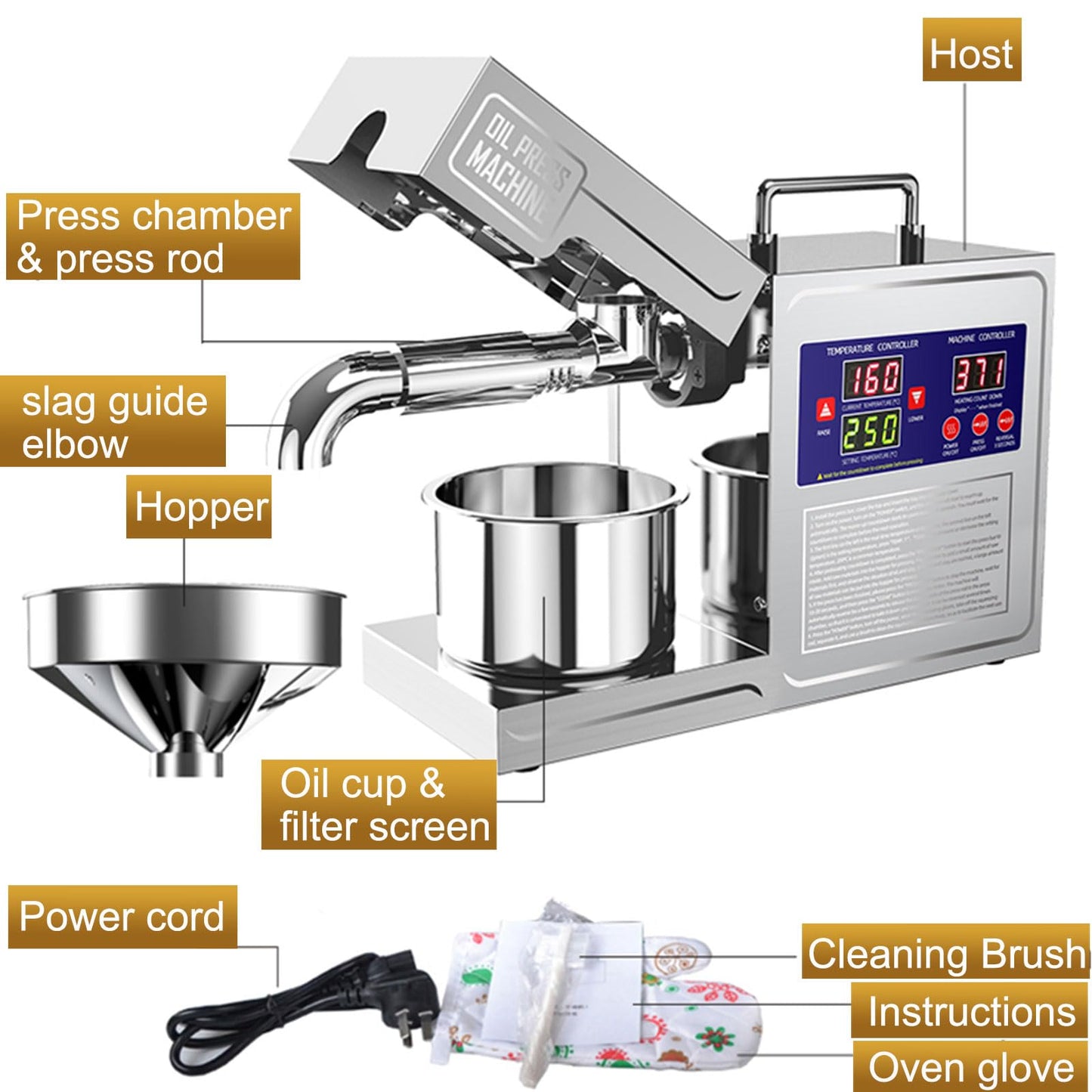 DITOSH Oil Press Machine Oil Extractor Commercial Automatic Stainless Steel Cold Press Oil Machine Electric Seed Oil Maker Silver Oil Pressure Machine for Home Use 820 W 110 V US Plug
