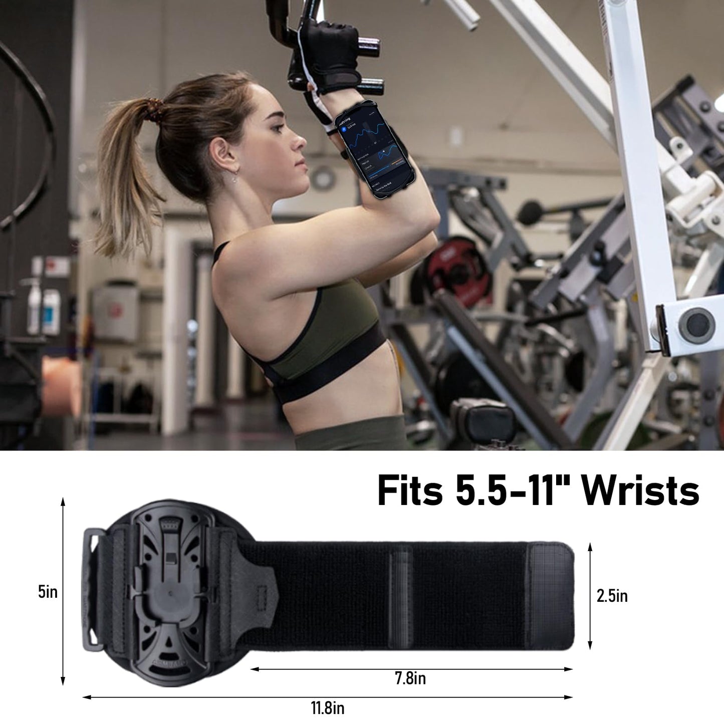 HLOMOM Wristband Phone Holder for Running,Forearm Armbands 360° Rotatable & Detachable Compatible with All 4.5-7 inch Cellphone for iPhone 16/15/14/Pro/ProMax/13/12/11/mini/XS/XR,for Workout Jogging