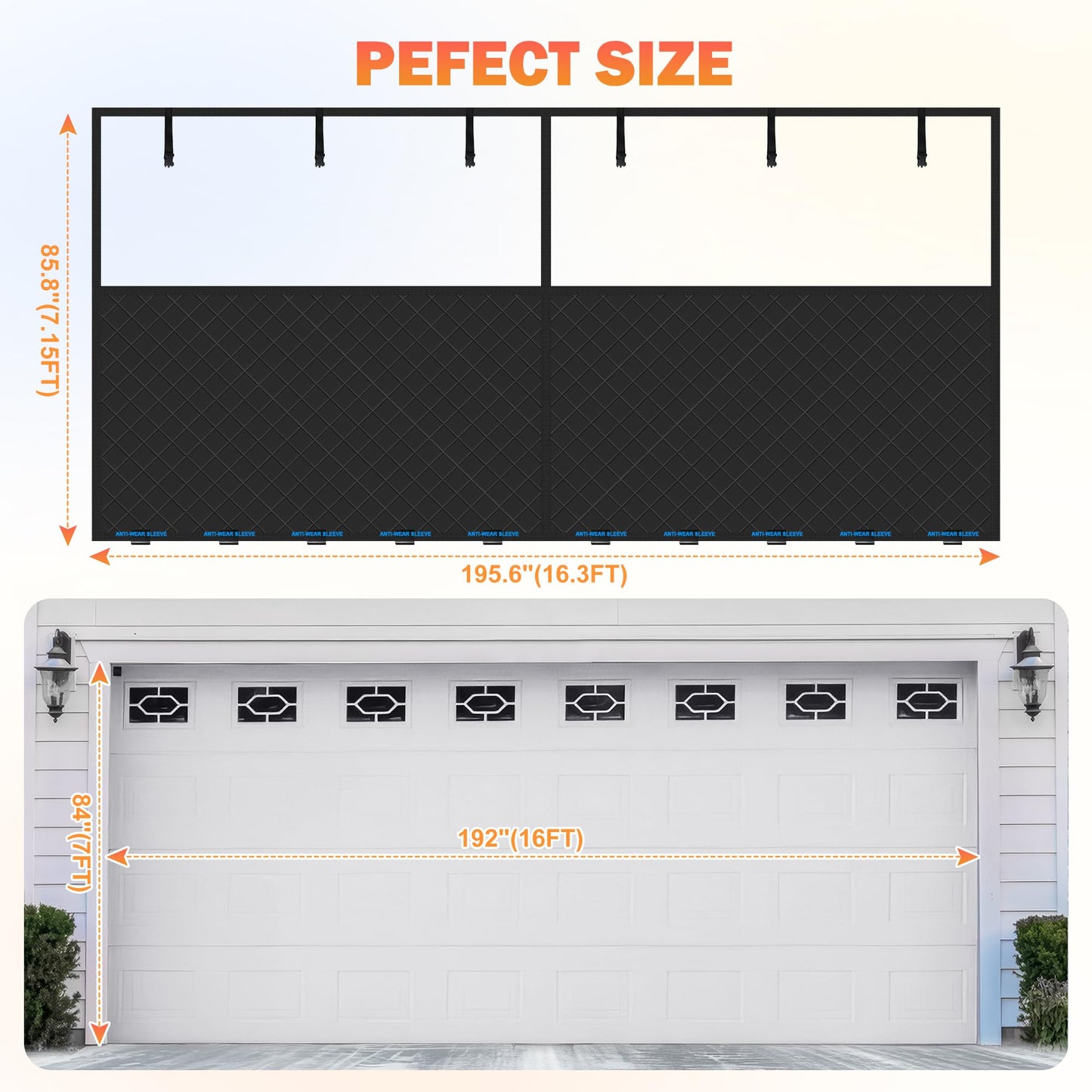 Car Garage Door Insulation Kit Fits 16x7FT, Magnetic Thermal Insulated Door Curtains for Winter with Clear Window, Garage Door Cover Blanket Panels Screen for 2 Car Garages