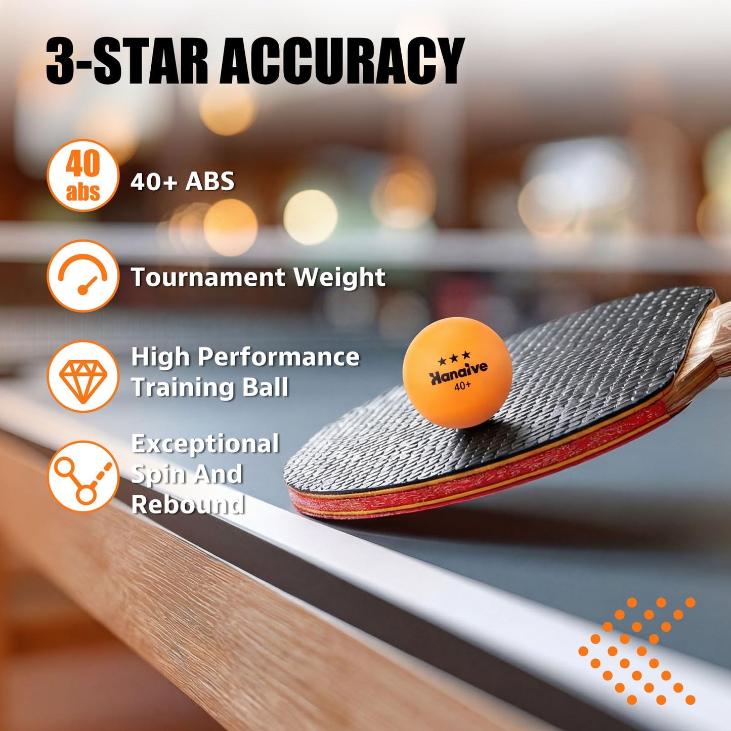 Hanaive 80 Pcs 3 Star Table Tennis Balls, 40+mm ABS Training Table Tennis Balls Bulk for Practice Competition and Recreational Play, Indoor and Outdoor Compatible(Orange)