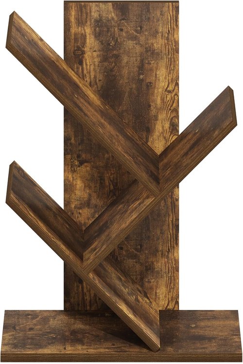 Furinno Tree Bookshelf - 3-Tier Angled Open Shelf Bookcase for Stylish Room Decor | Amber Pine, 8.4 x 15.7 x 21.3