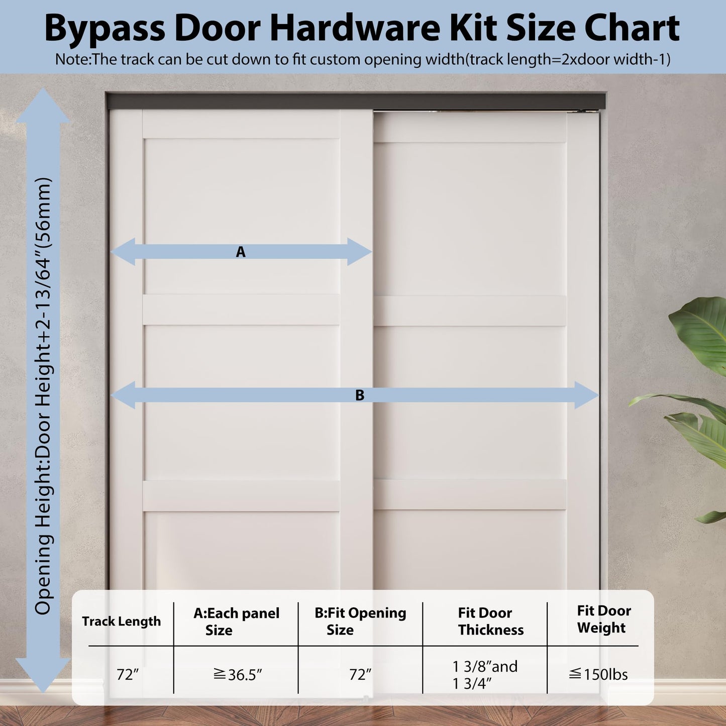 Sdstone Heavy Duty Bypass Door Hardware 72"/6FT,Aluminum Sliding Closet Door Track Hardware for Cabinet Closet, Pocket Door Track Rail Set for 2 Door System,Smoothly and Quietly,Black