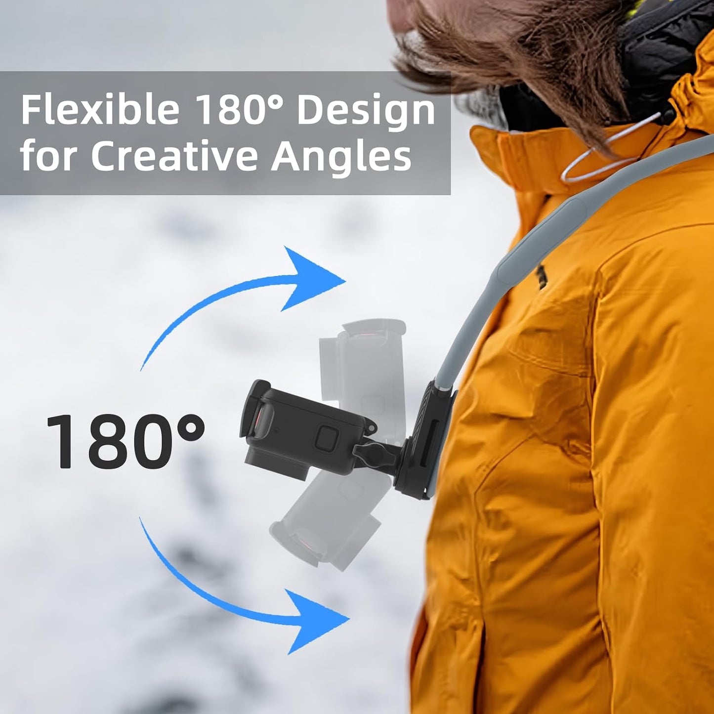 KINGJOY 13/12, 5/4 360 Action Camera Neck Mount, Flexible Silicone POV Neck Holder with Anti-Shake Chest Strap, Quick
