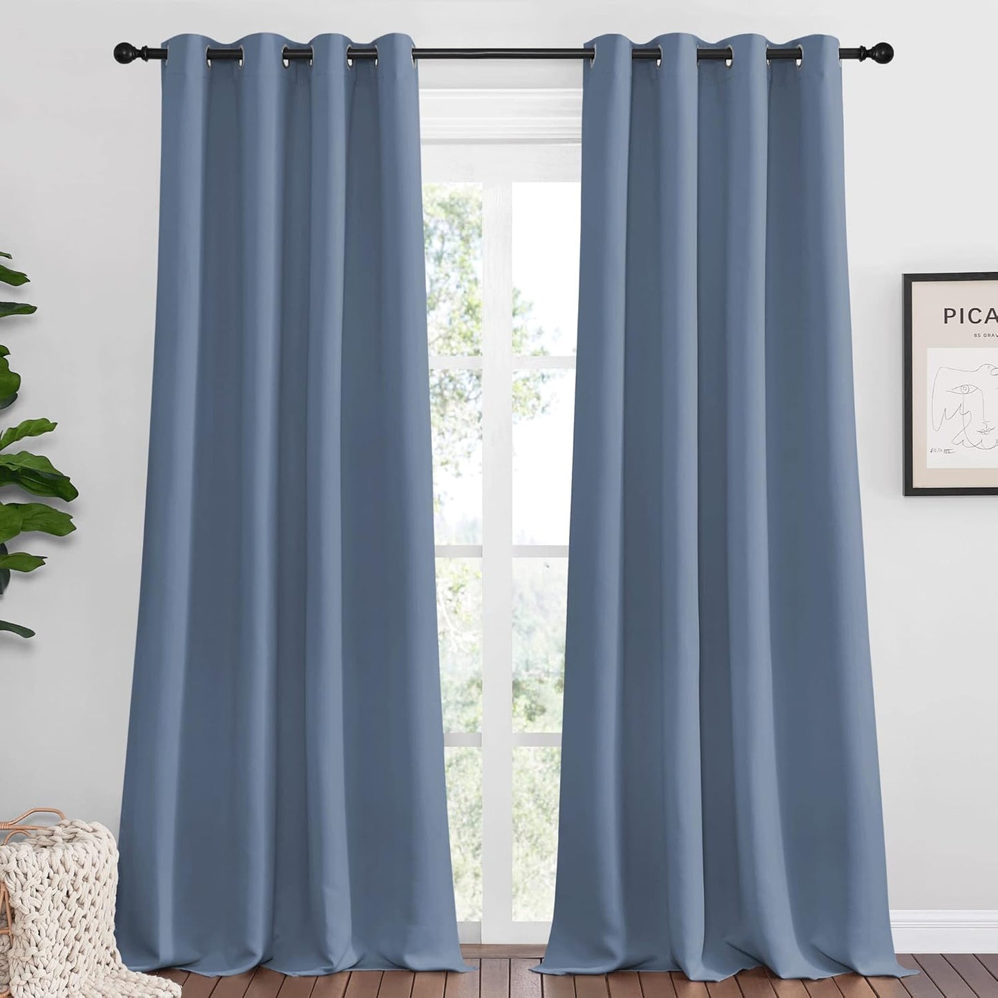 NICETOWN Room Darkening Curtain Panels - Thermal Insulated Blackout Draperies | 108" Length, Stone Blue, 2 Pieces