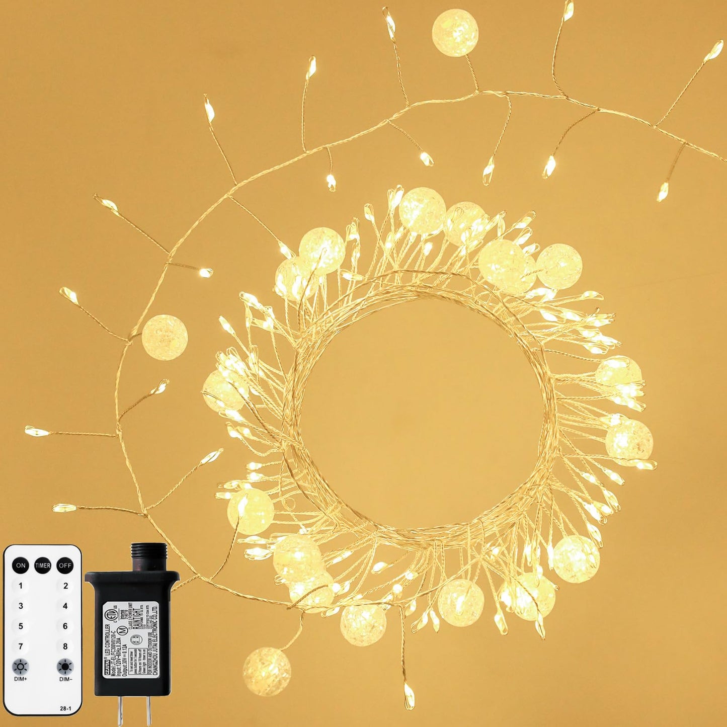 SNWLL Copper Wire Fairy Lights, 400 LED Twinkle Cluster, 26FT Warm White, Plug-in with Remote for Christmas Tree & Decorations