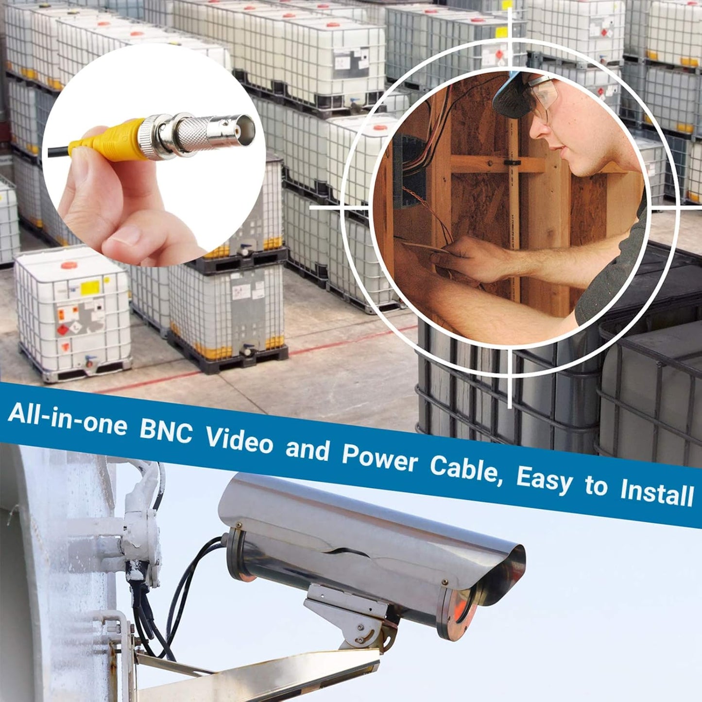2-Pack 25ft Flashmen HD Video Power Security Camera Cables Pre-Made All-in-One Extension Wire Cord with BNC Connectors