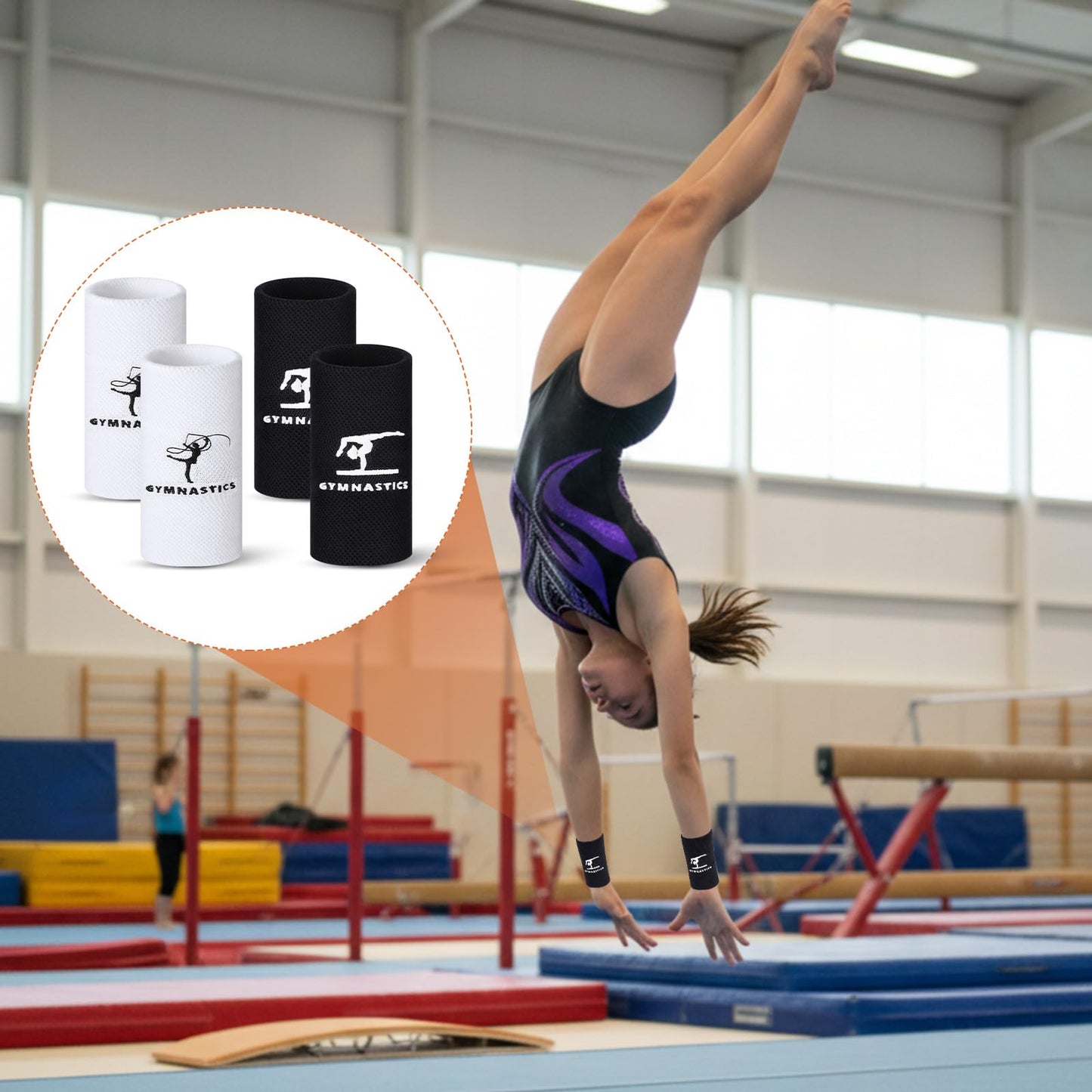 WinnerWhy 2 Pairs 5.25 Inch Gymnastics Wristbands for Grips Comfortable Cotton Wrist Bands Sweat Band Extra Lengthen Long Gymnastics Wrist Sweatbands for Female Gymnasts(Black and White)
