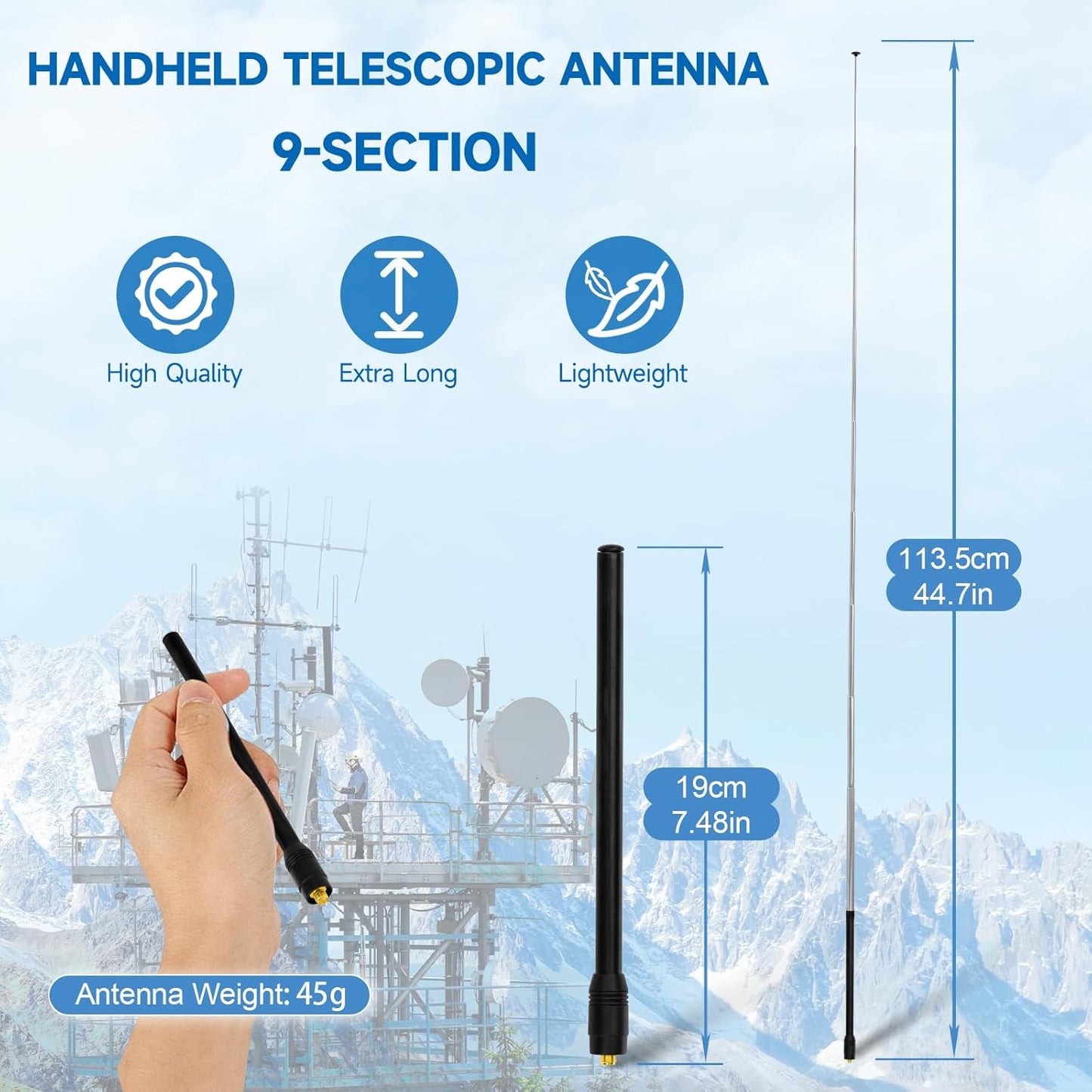 Eightwood 70-1000MHz 9-Section UV5R UV82 Wide Band Handheld Telescopic Antenna SMA Female Ham Radio Antennae